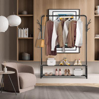 Rebrilliant Garment Rack With Storage Shelves And Coat/Hat Hanging Hooks