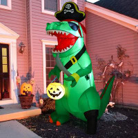 The Holiday Aisle® 7 FT Tall Halloween Inflatables Outdoor Pirate Dinosaur, Blow Up Yard Decoration Clearance With LED L