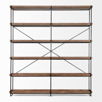 Gracie Oaks Faythe 87.25" H x 80" W Solid Wood  Etagere Bookcase