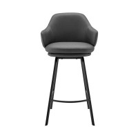 Lux Comfort 40x 21 x 23_30" Black Faux Leather And Black Metal Swivel Bar Stool