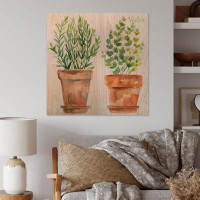 Red Barrel Studio Two Green House Plants In Orange Flower Pots - Traditional Wood Wall Art Décor - Natural Pine Wood