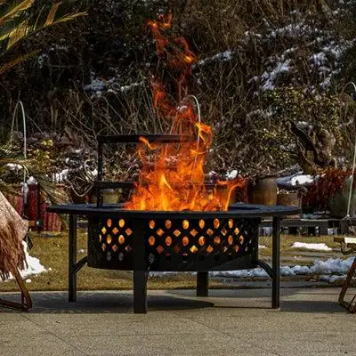Red Barrel Studio Outdoor Fire Pit With 2 Grills, Outdoor With Lid, Heavy Duty Fire Pit, BBQ And Outdoor Fire Pit And Ro