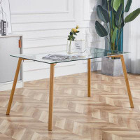 Ebern Designs Glass Dining Table Modern Minimalist Rectangle, 4-6, 0.31 "Tempered Glass Tabletop With Wooden Coated Meta