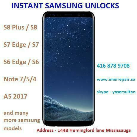 Unlock Samsung APPLE LG HTC Note 8 S8 Plus S8 S7 S7 Edge, S6 Edge, S5, Note 5 M9 M8, G5 G4 G3, HUWAIE in 4 mins in Cell Phones in Mississauga / Peel Region