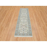 Isabelline 2'8"x10'3" Ivory Soft Wool Hand Knotted Nain All Over Flower Design 250 KPSI Runner Rug 7AFD2794A9EC42268BC72