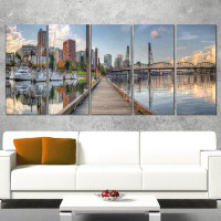 Design Art Marina Along the River 5 Piece Photographic Print on Wrapped Canvas Set