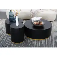 Abrahams Set Of 3 Wood Round Coffee Table Side Table End Table For Living Room(Black)