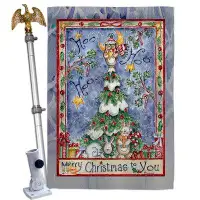 Breeze Decor Merry Christmas To You - Impressions Decorative Aluminum Pole & Bracket House Flag Set HS114124-BO-02