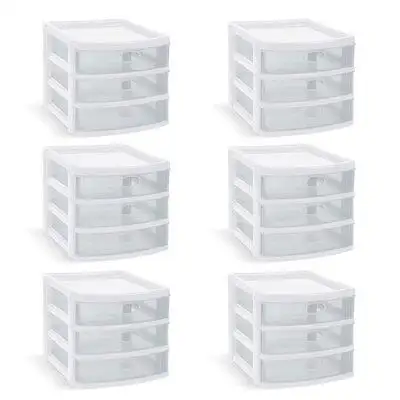 Rebrilliant Rebrilliant Small 3-Drawer Storage Unit, White With Clear Drawers (6 Pack)