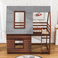 Harper Orchard Ojai Kids Twin over Twin Wood House Bunk Bed with Roof and Windows