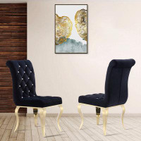 Bungalow Rose Black Velvet Dining Chairs With Gold Legs