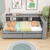 Wildon Home® Haisley Two Drawers Wooden Bed with L-shaped Bookcases