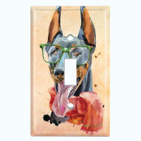 WorldAcc Metal Light Switch Plate Outlet Cover (Cute Doberman Dog Smart Glasses Scarf - Single Toggle)