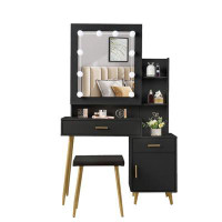 Everly Quinn Vanity Set With 2 Drawers, 1 Door 2 Shelves Mirror Cabinet