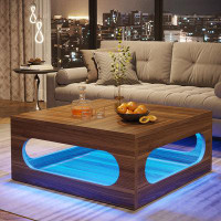 Orren Ellis Square Coffee Table with LED Light