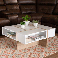 Ivy Bronx Mcjunkin Modern And Contemporary Two-Tone White And Oak Finished Wood Coffee Table