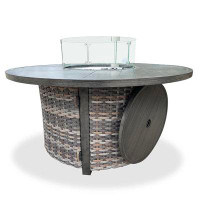 Latitude Run® Nisrin 25" H x 46" W Aluminum Wicker Propane Outdoor Fire Pit Table with Lid — Outdoor Tables & Table Comp