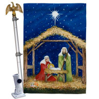 Breeze Decor Nativity Of Jesus - Impressions Decorative Aluminum Pole & Bracket House Flag Set HS114214-BO-02