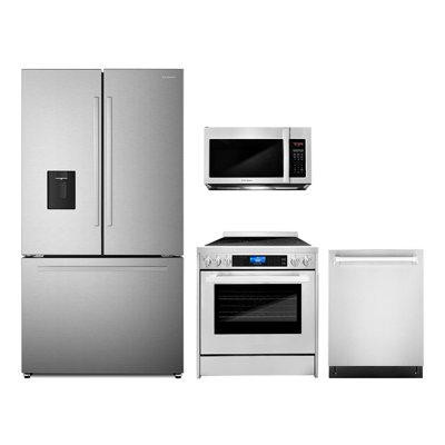 Cosmo 4 Piece Kitchen Package With 30" Over The Range Microwave 30" Freestanding Electric Range 24" Built-in Fully Integ in Refrigerators