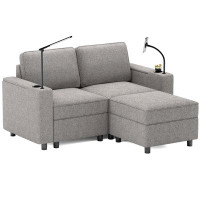 beyondSMART 64''W Upholstered Sectional Sofa Retro Loveseat Couch with Ottoman for Living Room