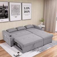 Latitude Run® 84'' Upholstered Sleeper Sofa Chaise With Storage& 2 Cup Holders