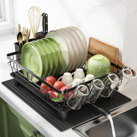 MAJALIS Adjustable Stainless Steel Dish Rack with Drainboard Set Utensil Holder for Kitchen Counter