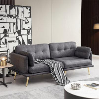 Mercer41 3 Seat Sofa With Gold Metal Legs And Tufted Back