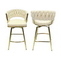 Everly Quinn 360 Swivel Bar Stools Upholstered Counter Stool Arm Chairs with Back Footrest