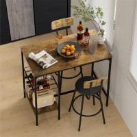 17 Stories Tatub Bar Table And Chairs Set For 2, 3 Pieces Pub Dining Table Set, 2 Bar Stools PU Upholstery Seat With Bac