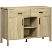 BUFFET TABLE SIDEBOARD AND BUFFET WITH 2 DRAWERS 2 DOOR CUPBOARDS 2 OPEN SHELVES FOR LIVING ROOM LIGHT GREY