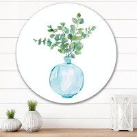 East Urban Home House Plants In Glass Vase, Eucalyptus Branches I - Traditional Metal Circle Wall Art
