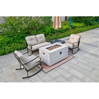 Winston Porter Granma 4-Piece Gas Fire Pit Table Set, A Loveseat Chair, 2 Rocking Chairs