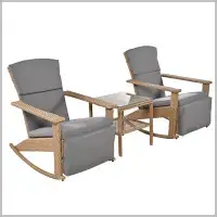 Ebern Designs Modern Adjustable Outdoor Wicker Double Rocking Chair With Coffee Table