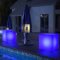 MoNiBloom Outdoor LED Light Up Pub Bar Stool Garden Party 16 Colors Changing Square Cube Chair