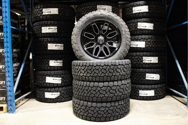 22 inch Thret wheels and 35 inch Toyo A/T III tires for GMC Sierra/Chevy Silverado HD (8x180) in Tires & Rims in Alberta