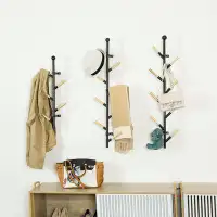 Latitude Run® Wall Mounted Coat Rack Splicable Metal & Wood Hat Hanger Rack With 8 Hooks, 3-In-1 Tree Hanger Organizer F