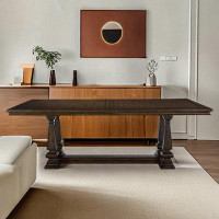 PULOSK 94.49" Black Solid Wood Rectangular Dining Table
