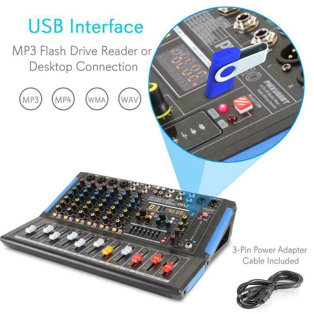 PYLE PMXU88BT 8-Ch. Bluetooth Studio Mixer - DJ Controller Audio Mixing in Pro Audio & Recording Equipment - Image 3