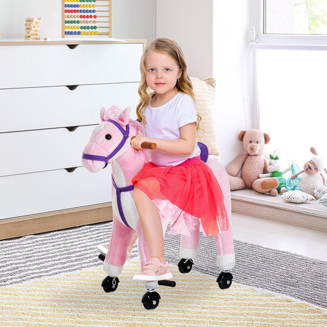 KIDS ROCKING HORSE, LARGE WALKING RIDE ON TOY FOR TODDLERS 3 YEAR OLD, BABY PLUSH ANIMAL ROCKER WITH SOUND AND WHEEL in Toys & Games - Image 2