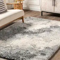 17 Stories Abstract Clouds Shag Performance Light Grey Rug