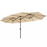 Arlmont & Co. 15X9ft Large Double-Sided Rectangular Outdoor Twin Patio Market Umbrella W/Crank-Burgundy-97" H x 180" W x