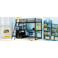 Harriet Bee Loft Bed with Desk and Shelves, Two Built-in Drawers