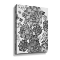 Dakota Fields Charcoal Grey Monochrome Watercolor Succulent Plants Wall Garden X Gallery Wrapped