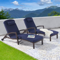 SANSTAR 2-Piece Patio Wicker Chaise Lounge Chair with Height Adjustable Backrest & Wheels, Sand