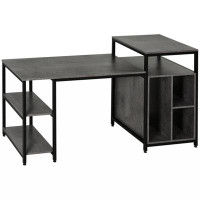 Latitude Run® 68 Inch Office Table Computer Desk Workstation Bookshelf With CPU Stand, Spacious Storage Shelves & Chic M