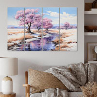 Winston Porter Pink Beige Riverside Serenity - Lakes & Rivers Wall Art Living Room - 4 Panels
