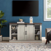 hanada Classic Farmhouse Media TV Stand With Sliding Doors And Open Storage Space