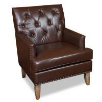 Winston Porter Accent Chair Soft High-Resilience Cushion, Leather Armchair with Button Tufting and Nailhead Trim