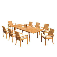 Teak Smith Grade-A Teak Dining Set: 118" Double Extension Rectangle Table And 8 Algrave Stacking Arm Chairs