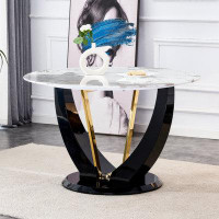17 Stories Modern Minimalist Circular Tempered Glass Dining Table